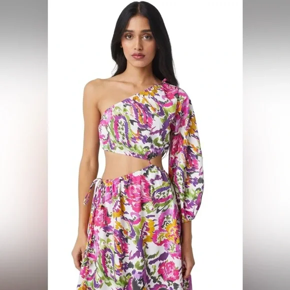 NWT MISA Los Angeles One Shouldered Floral Mahika Dress Sz Large/ Retail $470 - Picture 5 of 6